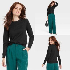 XS - Womens Fine Gauge Crewneck Sweater - A New Day - Black